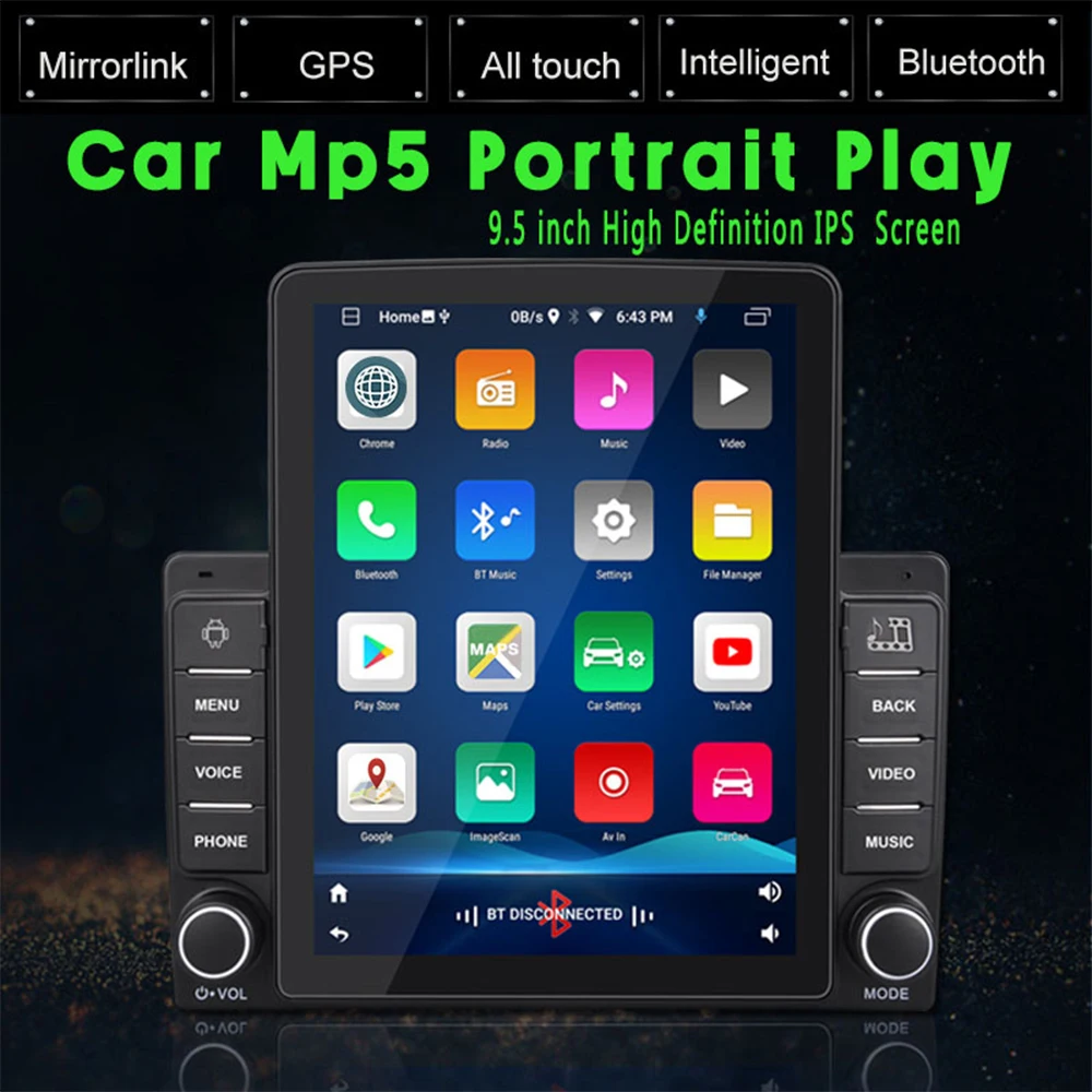 9.5 Inch Car Navigation Android 9.0 Quad Core Bluetooth IPS Screen GPS Player for Vehicle 9580A 1G 16G
