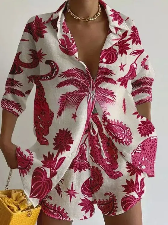 

nut Tree Print irt orts Set Women's Faion Spring Collection Polyester Material Age up 25-35 Years Old