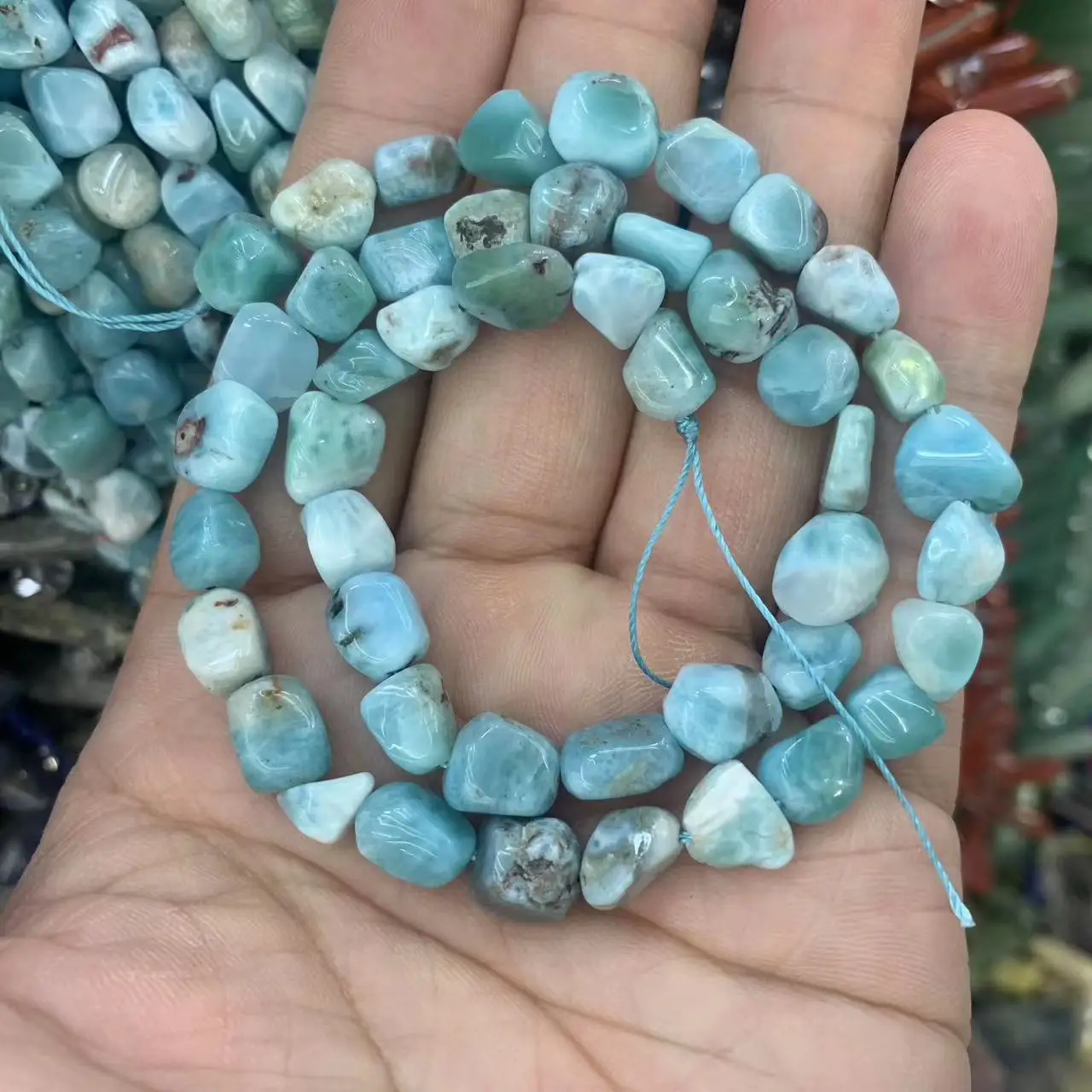 Natural Genuine  Dominicana Larimar/ Copper Pectolite Nugget Free Form Fillet Irregular Pebble Beads Fit Jewelry 15