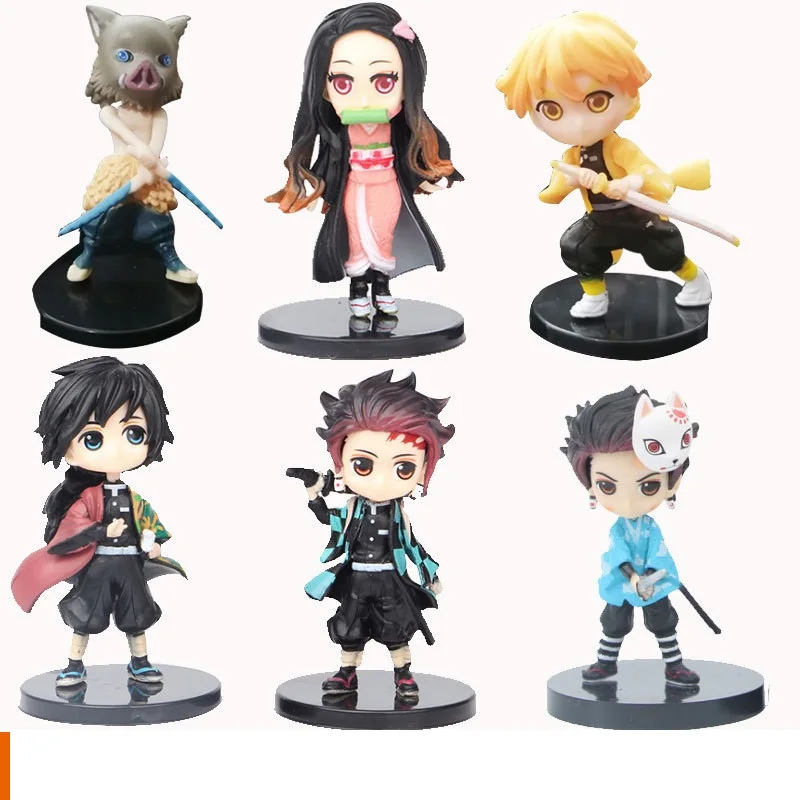 카와이 애니메이션 피규어 Demon Slayer Nezuko Tanjirou Zenitsu Inosuke Kyoujurou Kimetsu No Yaiba 인형, Q 피규어 PVC 모델 선물 완구