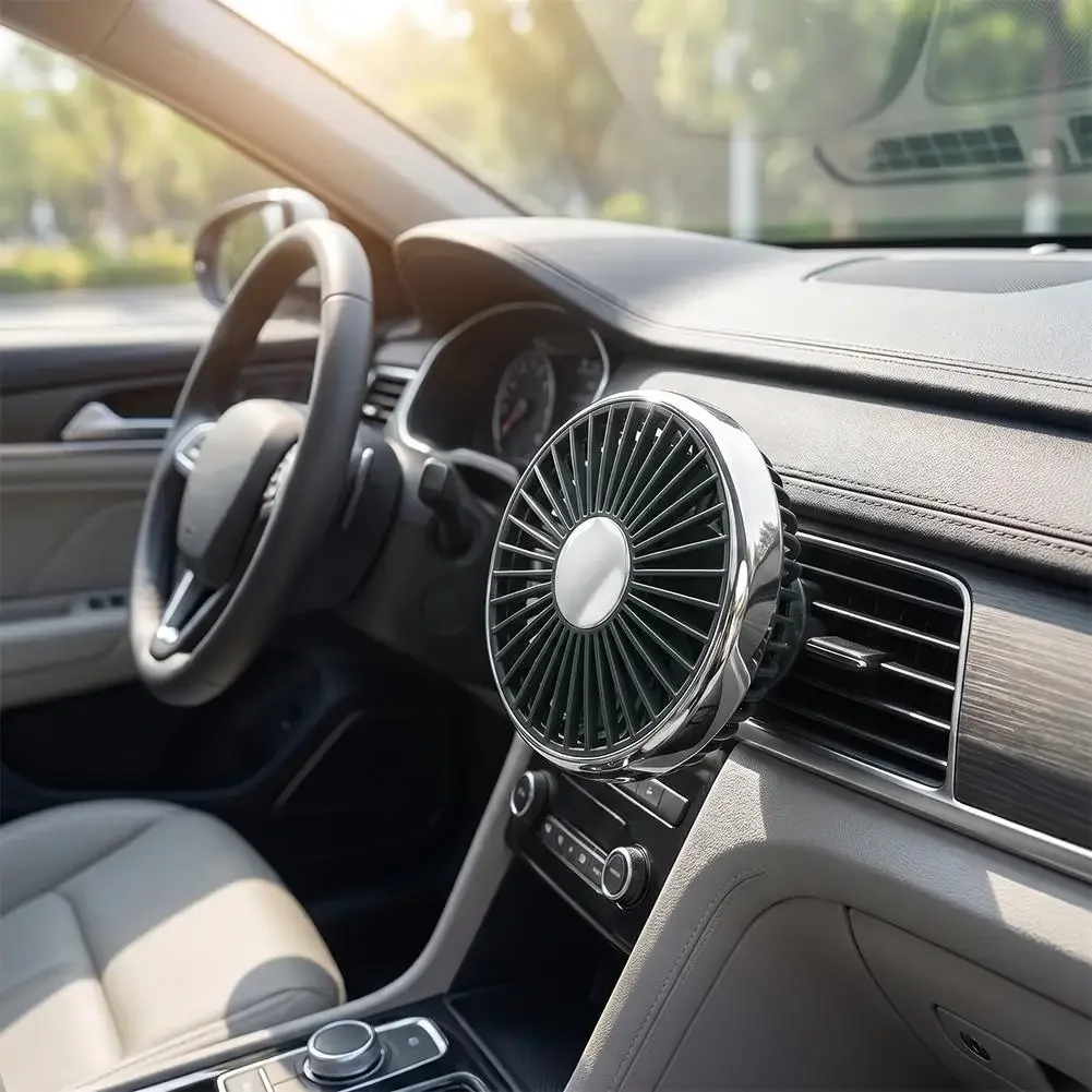 Rotating silent fan, car AC fan, car fan, USB powered 3-speed air-cooled fan, 360 °