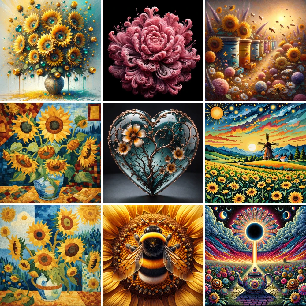 Art Craft Ideas For Adults - Çiçekler ayçiçeği arı boya numaraları 40x50