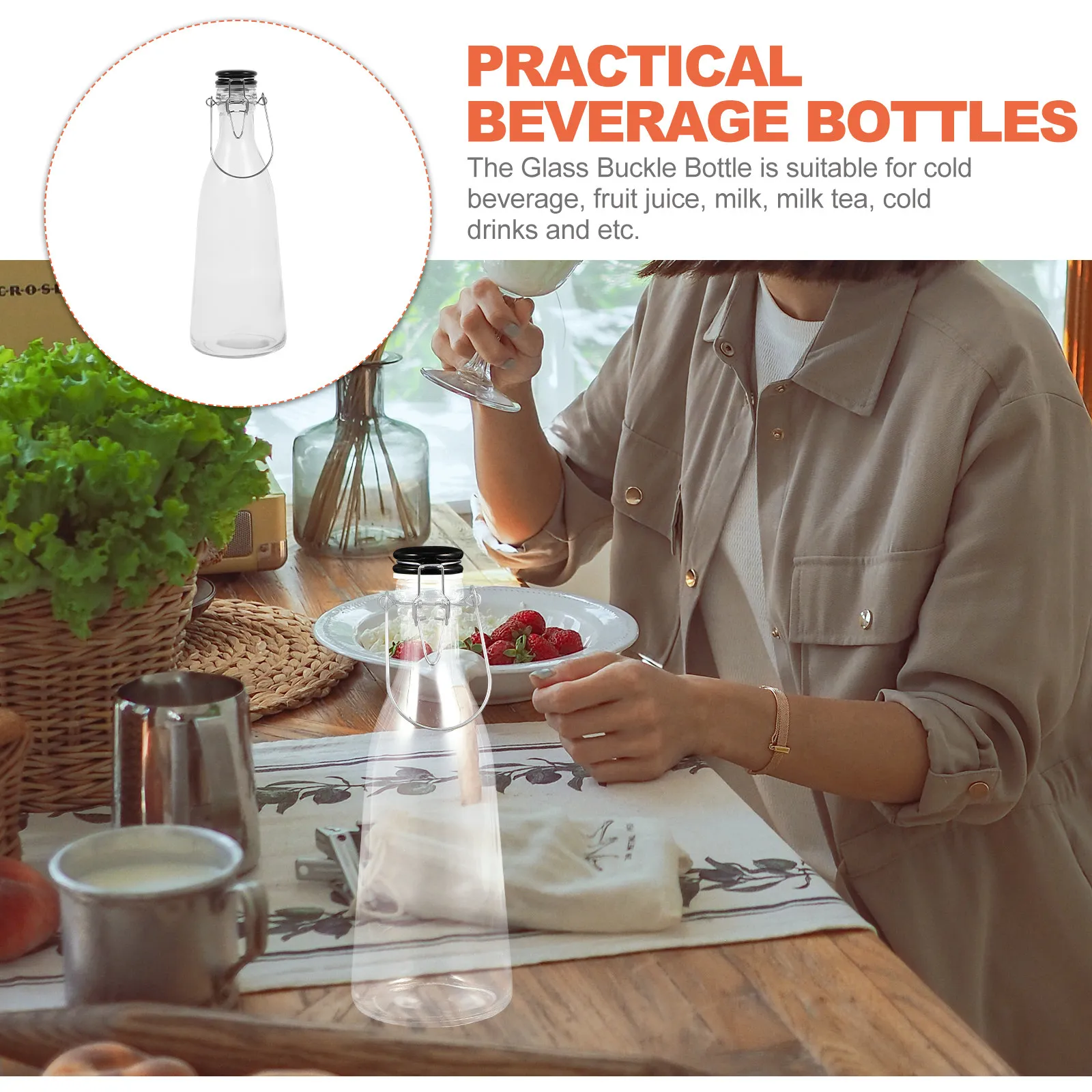 Glass Buckle Bottle Container For For Picnic Party Enzyme Storage Leak Proof Small Compact Beverage Suitable