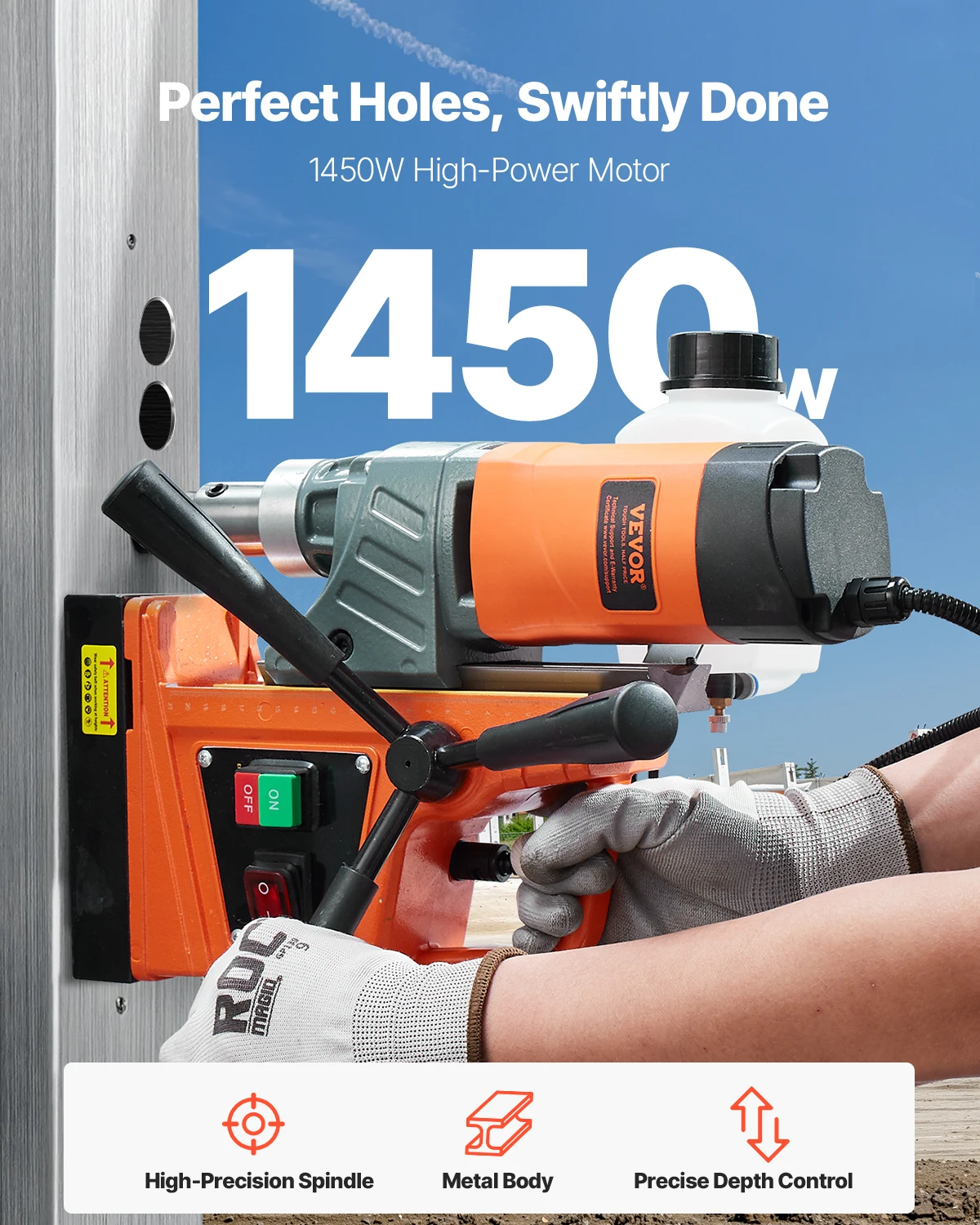 SucceBuy 11 Uds Motor de taladro magnético 1,6 en 1450W diámetro de perforación 850RPM velocidad 2810 lbf prensa de taladro eléctrico portátil
