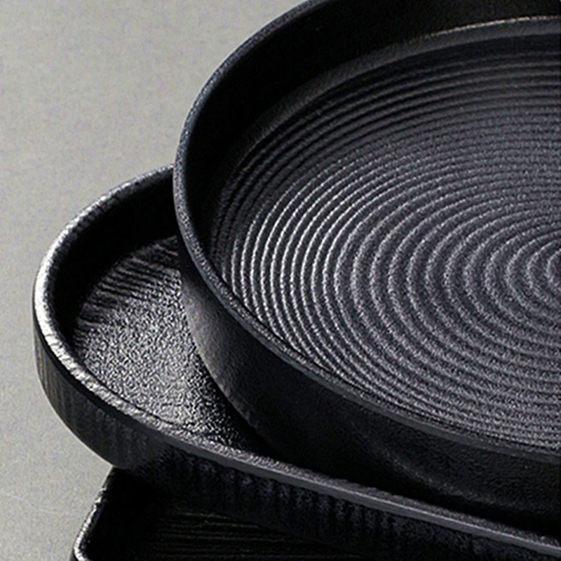 Melamine Black Dinner Plate Thickened Sushi Pans Imitation Porcelain Barbecue Dishes Home Food Serving Tray Household Tableware