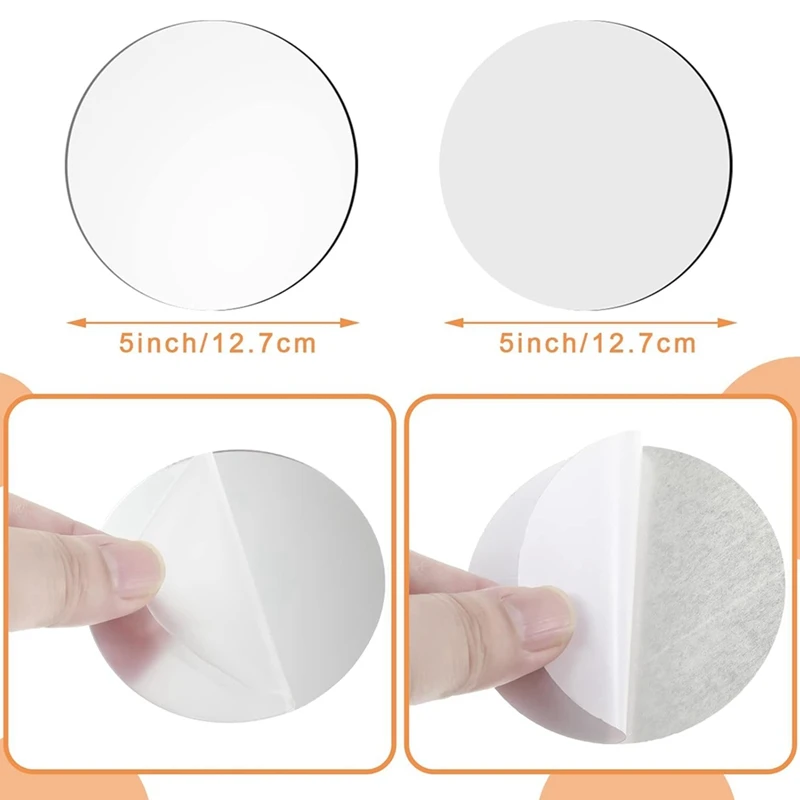 25 Pieces Acrylic Mini Size Round Mirror Adhesive Small Round Mirror Craft Mirror Tiles For Crafts (5 Inch In Diameter) Durable