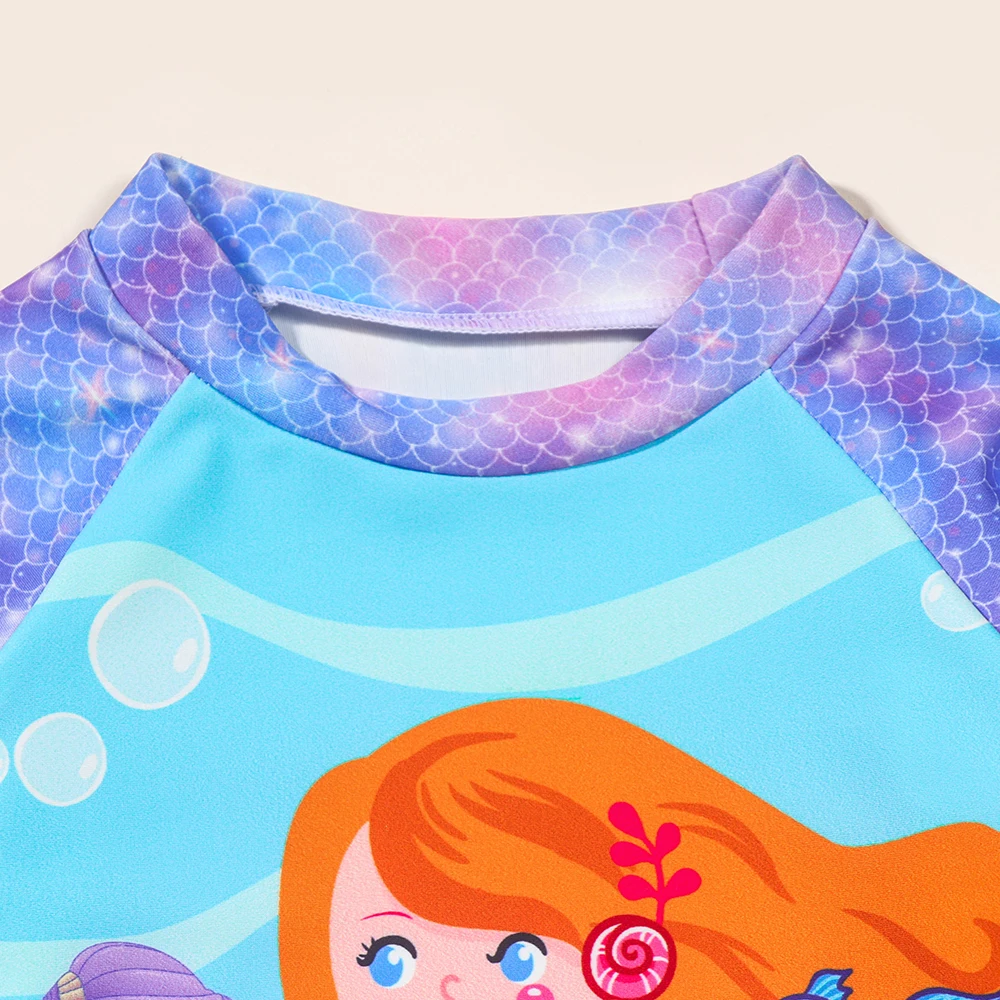 Toddler Girl Mermaid Swimsuit Long Sleeve Tankini Set Bathing Suit Kids Rash Guard Swimwear Princess Swimming Costume Beachwear