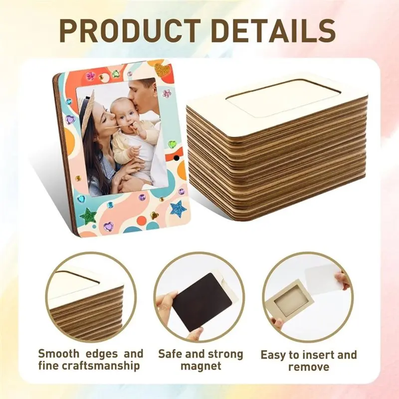 F-F For Crafts 16-Pack Mini Wooden Picture Frames, Unfinished Magnetic Wood Photo Frames, DIY Hanging Small Frames
