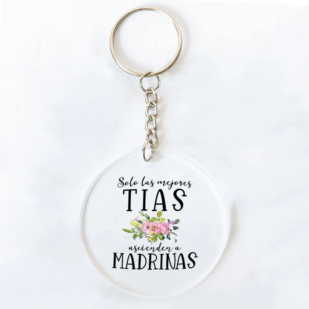 Best Godmother/Godfather In The World Spanish Print Keychain Circle Key Chain Acrylic Keyring Birthday Gift for Padrinos Madrina