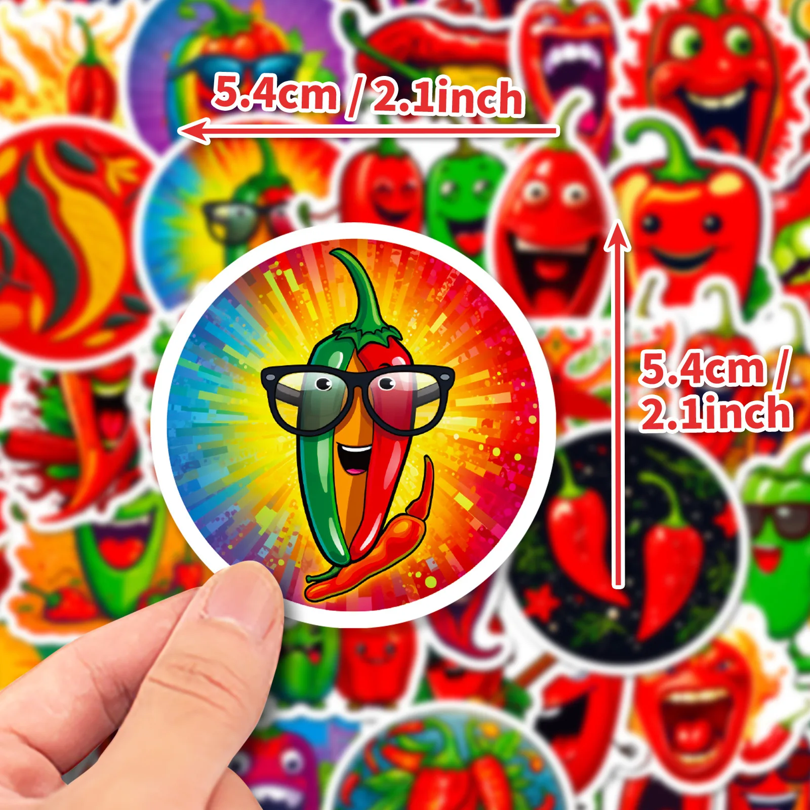 50Pcs Chili Pepper Hot Spicy Cute Cartoon Waterproof Vinyl Stickers for  phone Water Bottles Laptop Suitcase