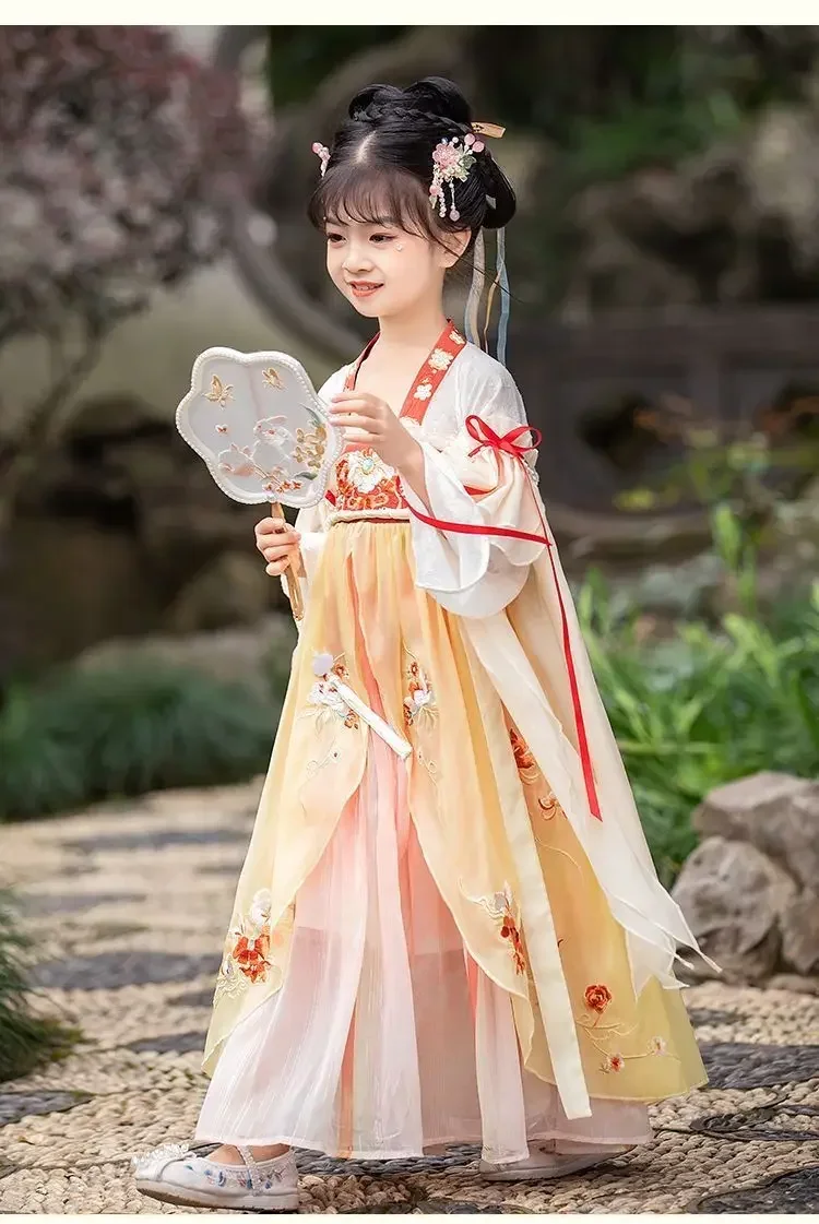 Robe Hanfu chinoise pour filles, costume de nouvel an, prairie Hanfu, carnaval pour enfants, nickel é Cosplay, orange