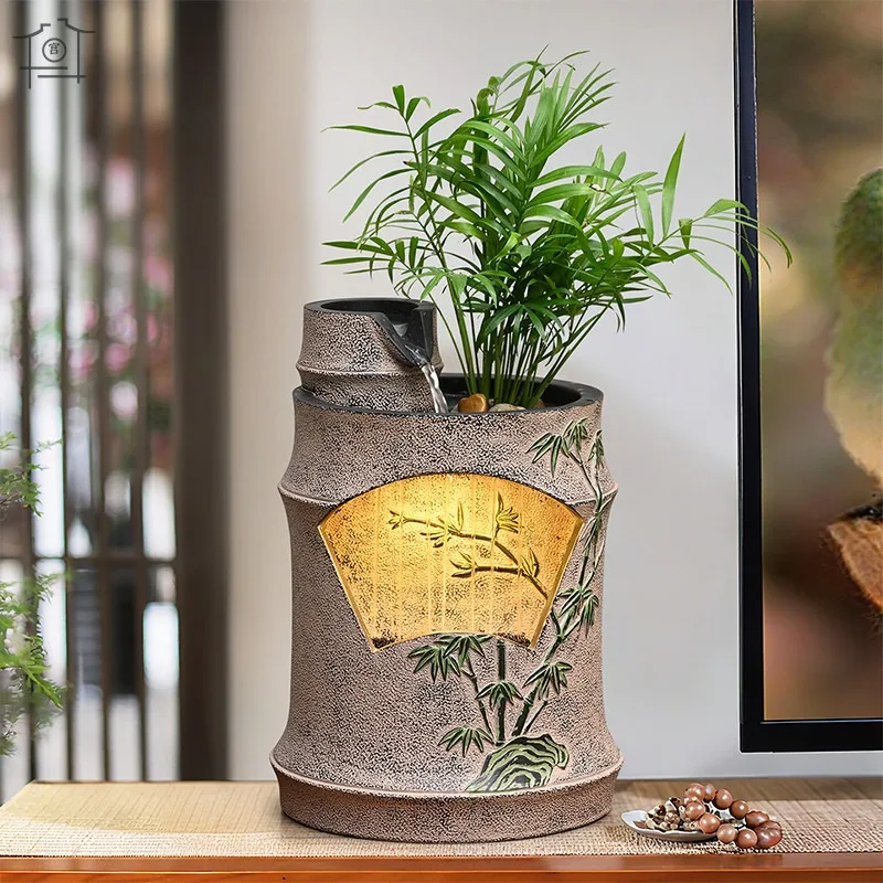 Flowing water fountain ornament circulating water tea room living room desktop lucky bonsai office bamboo rhyme