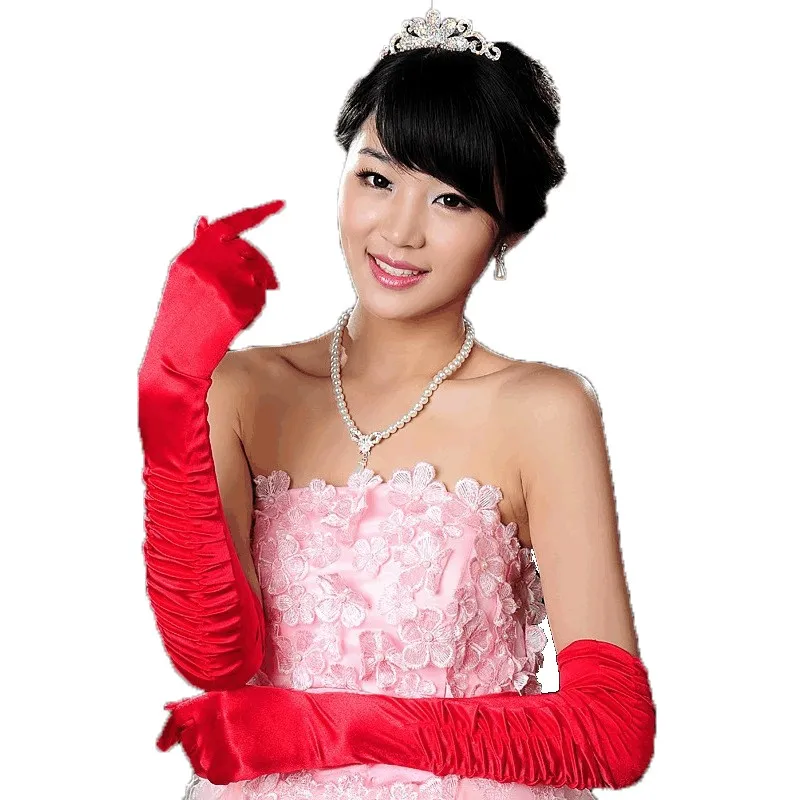 Long Satin Gloves 1920s Opera Elegant Shirred Formal Gloves Elbow Length Accessories for Women