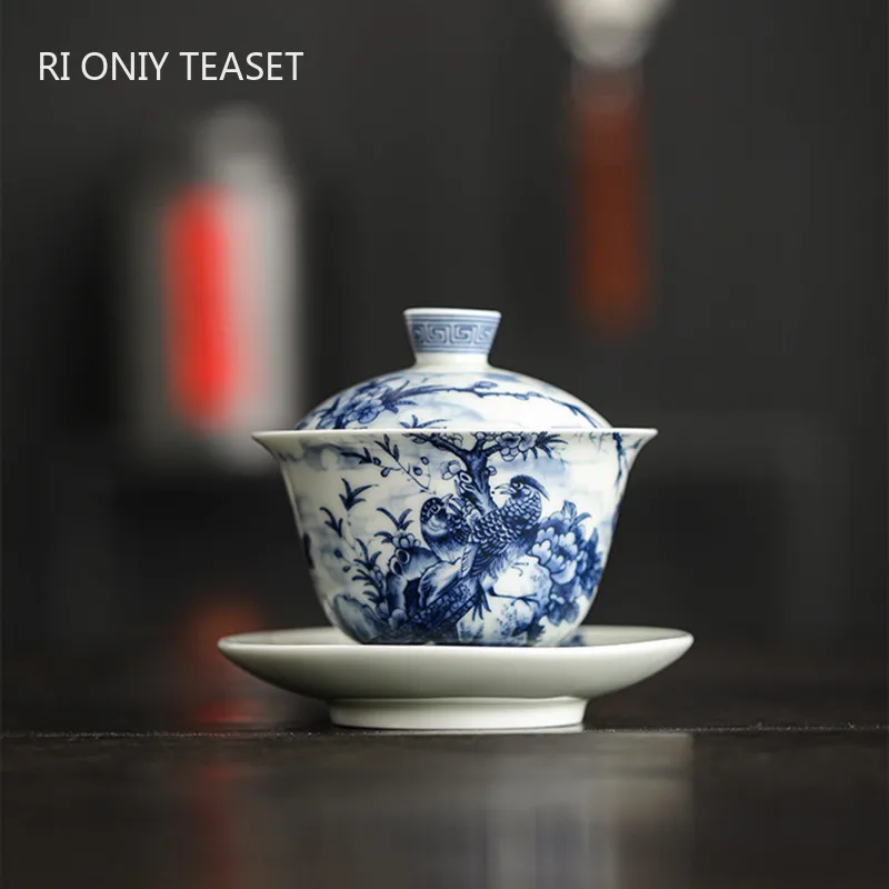 

140ml Chinese Tradition Ceramic Gaiwan Teacup Handmade porcelain Tea Bowl Hand-painted Tea Tureen Household Teaware Accessories