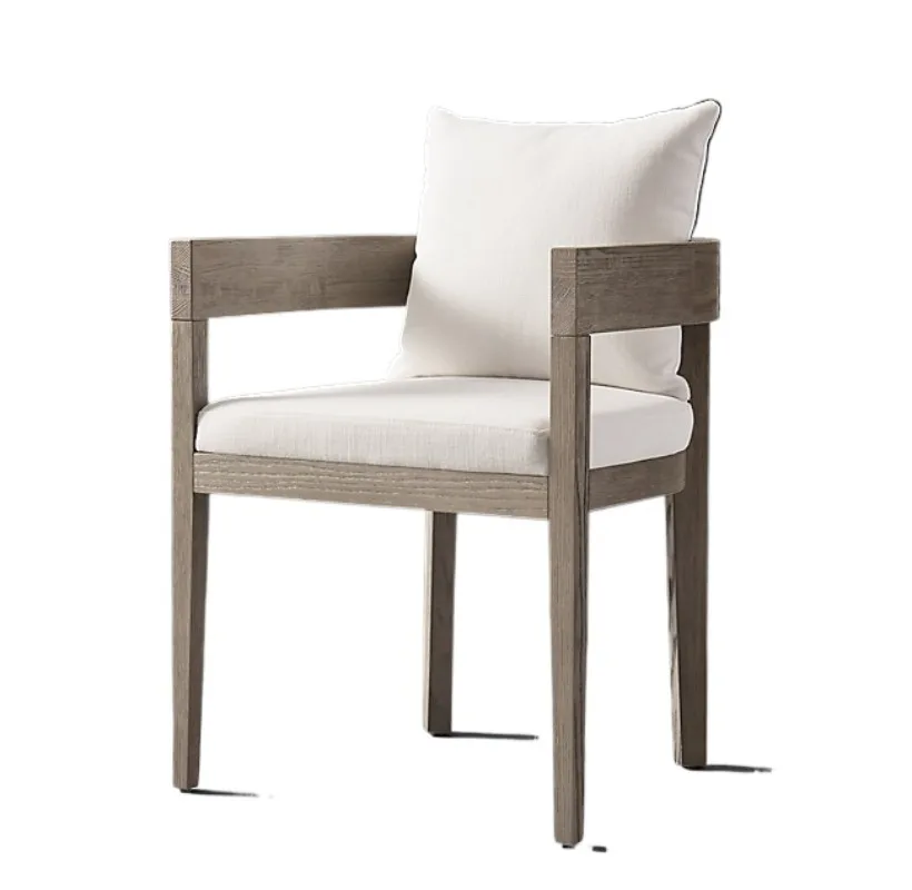 

Modern simple solid wood armrest dining chair original order negotiation chair American rural retro home