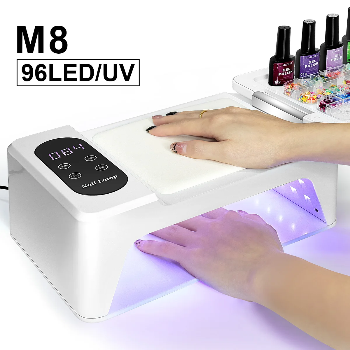 

96 LED UV Nail Lamp High Power Gel Nail Polish Dryer 4 Timer Settings With Hands Arm Rest Pillow UV Gel Nail Light Tool