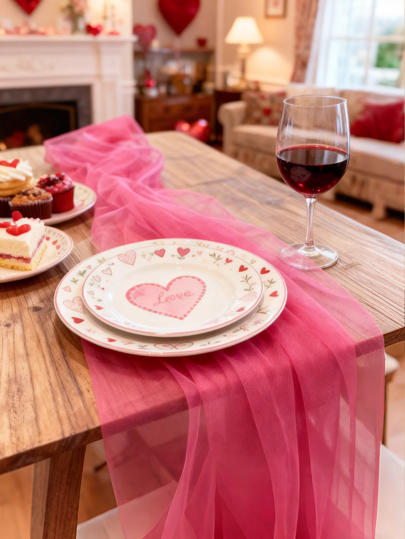 Hot Pink Sheer Tulle Table Runner Chiffon Table Cloth for Valentine's Day Wedding Romantic Dinner Party Home & Table Decor Gifts