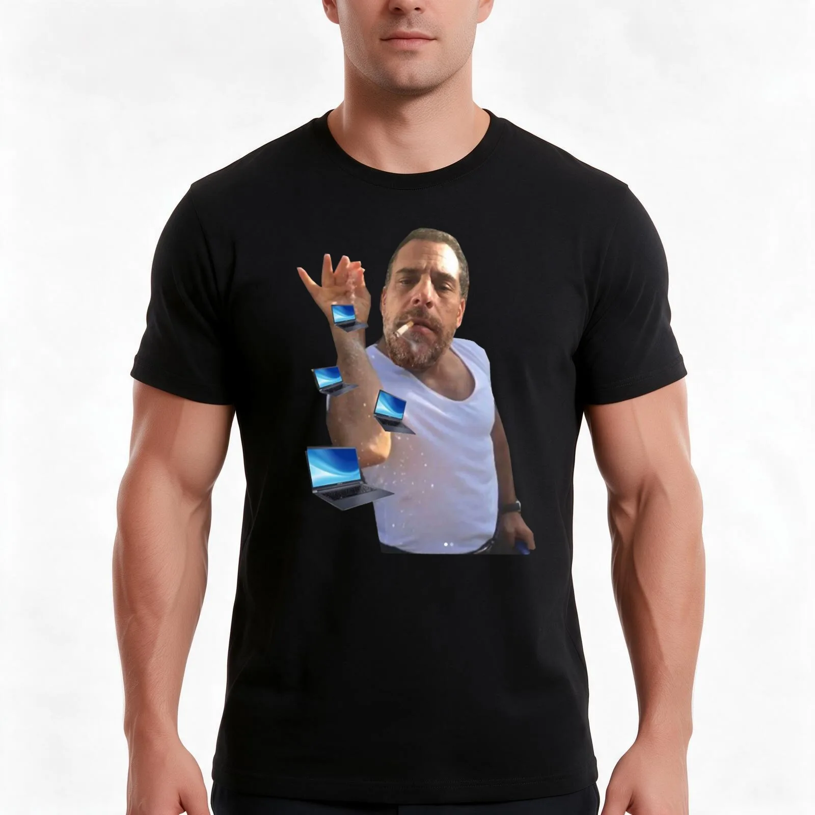 Hunter Biden Laptop T-Shirt, Summer Casual Cotton Tee, Oversized Streetwear Tops, Vintage Graphic Print, Loose Fit Short Sleeve