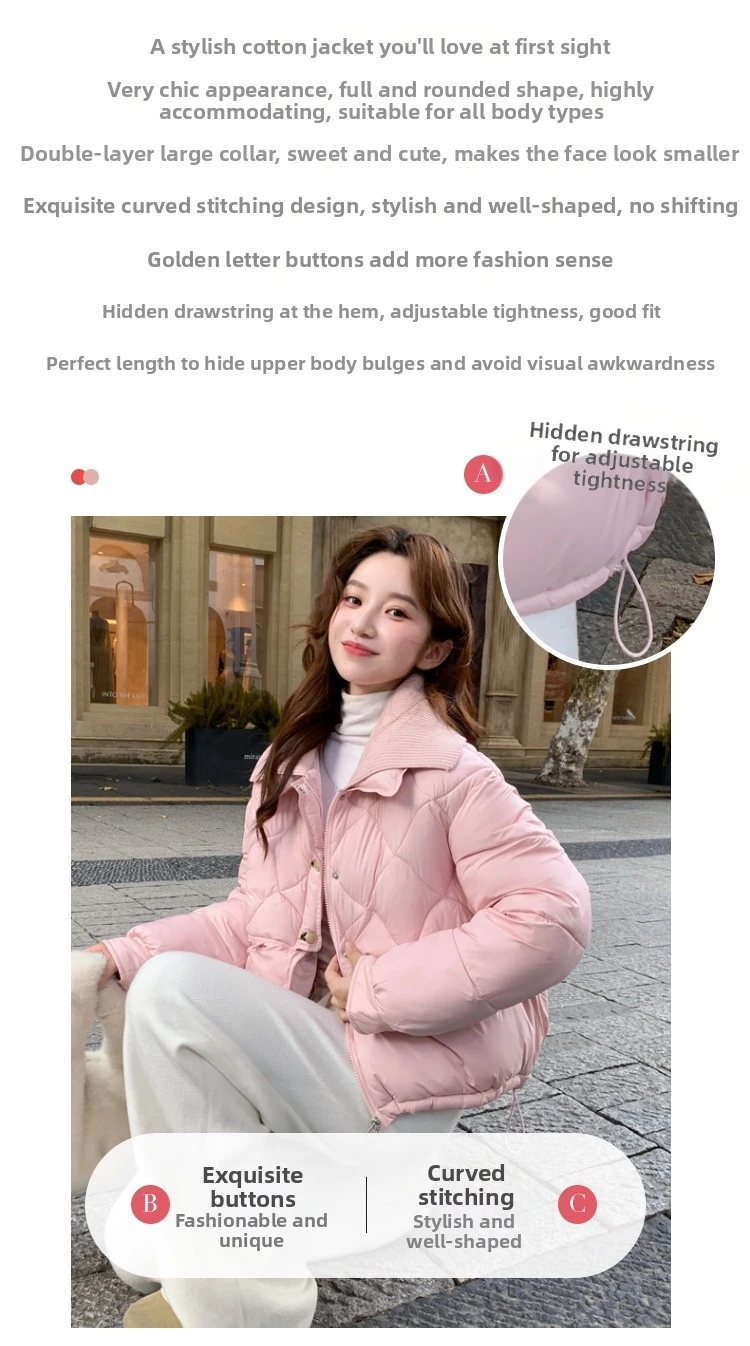 Jaqueta feminina curta de malha com padrão de diamante, ajuste solto, quente, estilo universitário, roupa externa de inverno