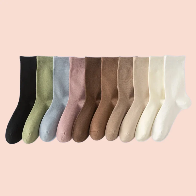 

5/10 Pairs 2024 Stacked Socks White Socks Women's Mid-Tube All-match Confinement Autumn and Winter Retro Style Solid Color Socks