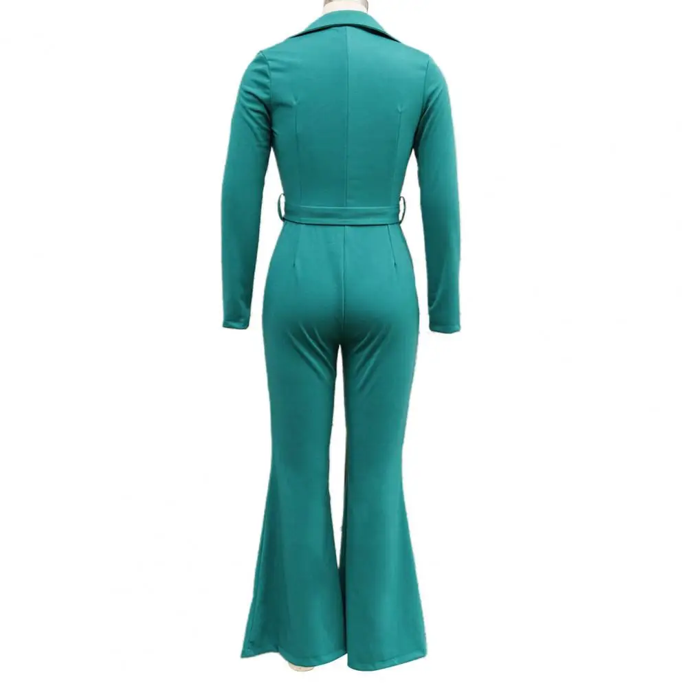 Lady Spring Jumpsuit Women Jumpsuit Elegant Women's High Waist Jumpsuit Flared Cuff Slim Fit Belted Solid Color for Fall Spring