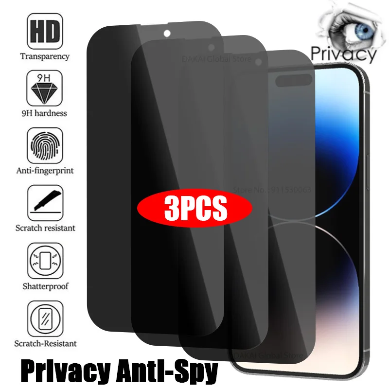 3PCS Privacy Screen Protector For iPhone 14 15 13 12 11 Pro Max Mini Anti-Spy Glass For iPhone 15 14 Plus X XR XS SE 2022 Glass