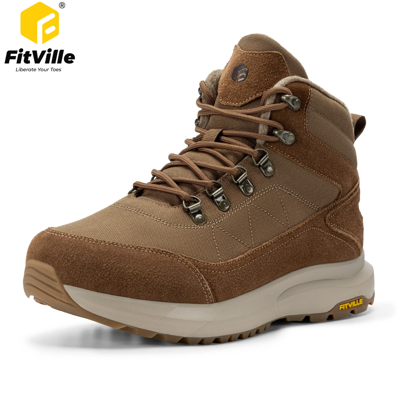 FitVille Men's Winter Boots Extra Wide Hikking Shoes for Men WaterRepellent Warm Plush Snow Trekking Boot Antumn NonSlip