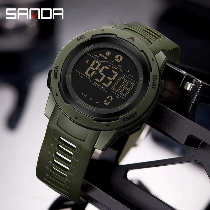 SANDA Luxuri Men Watche Sports Pedometer Calories 50M Waterproof LED Digital Watch Outdoor Military Wristwatch Relogio Masculino