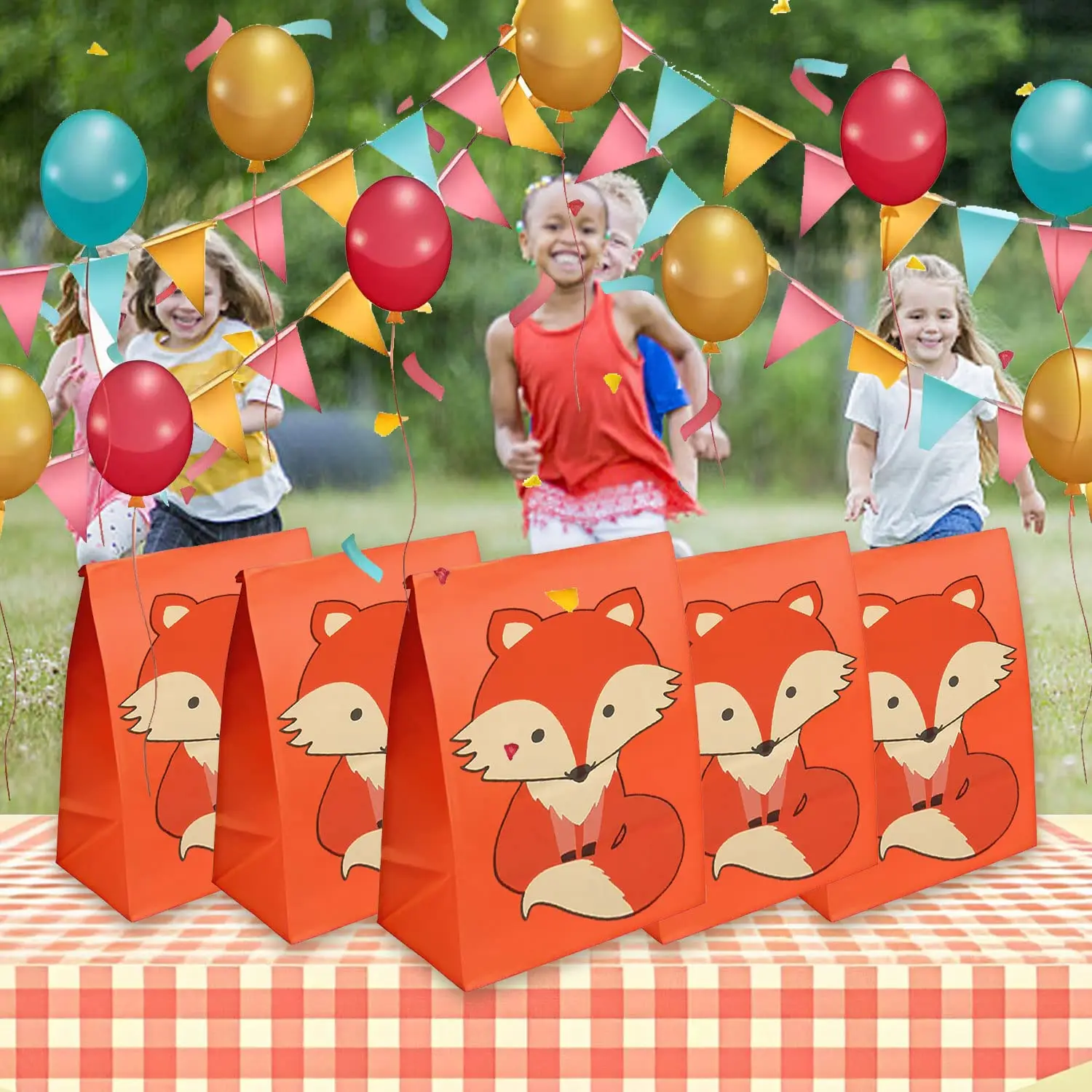 16 Pack Fox Party Favor Bags Woodland Goodie Gift Bags for Fox Woodland Birthday Party Decoration supplies Baby Shower