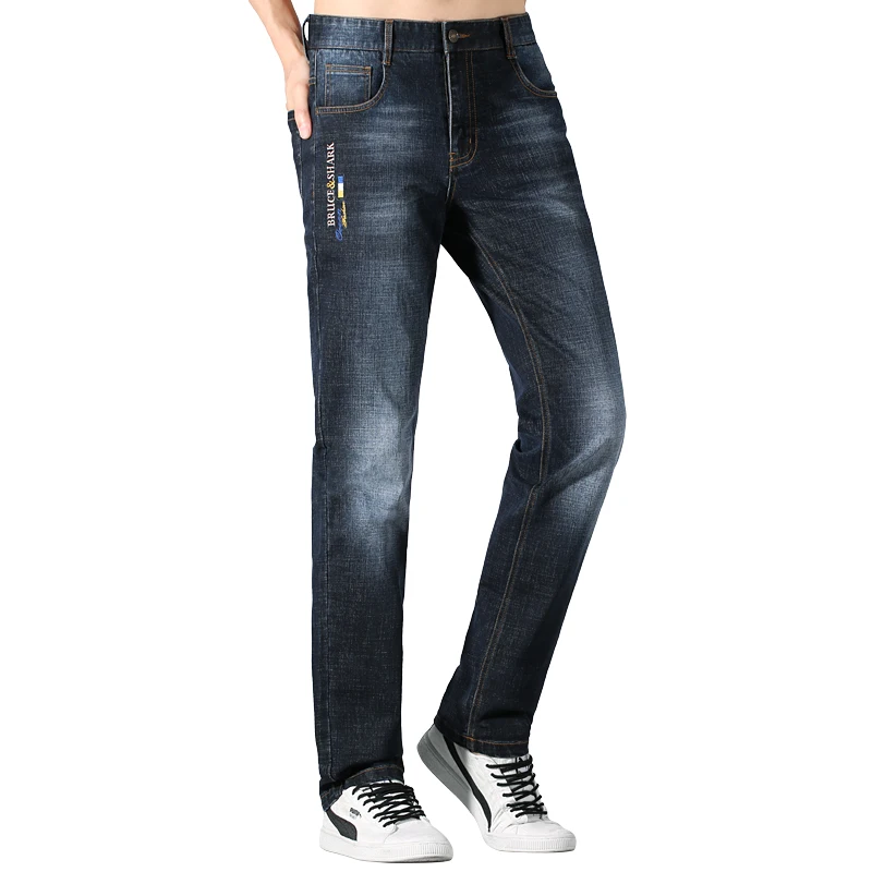 New Bruce&Shark Men's Jeans WinterThicken Cotton Straight Leg Stretch Soft Loose Casual Men's clothing Jeans Fashion Big size