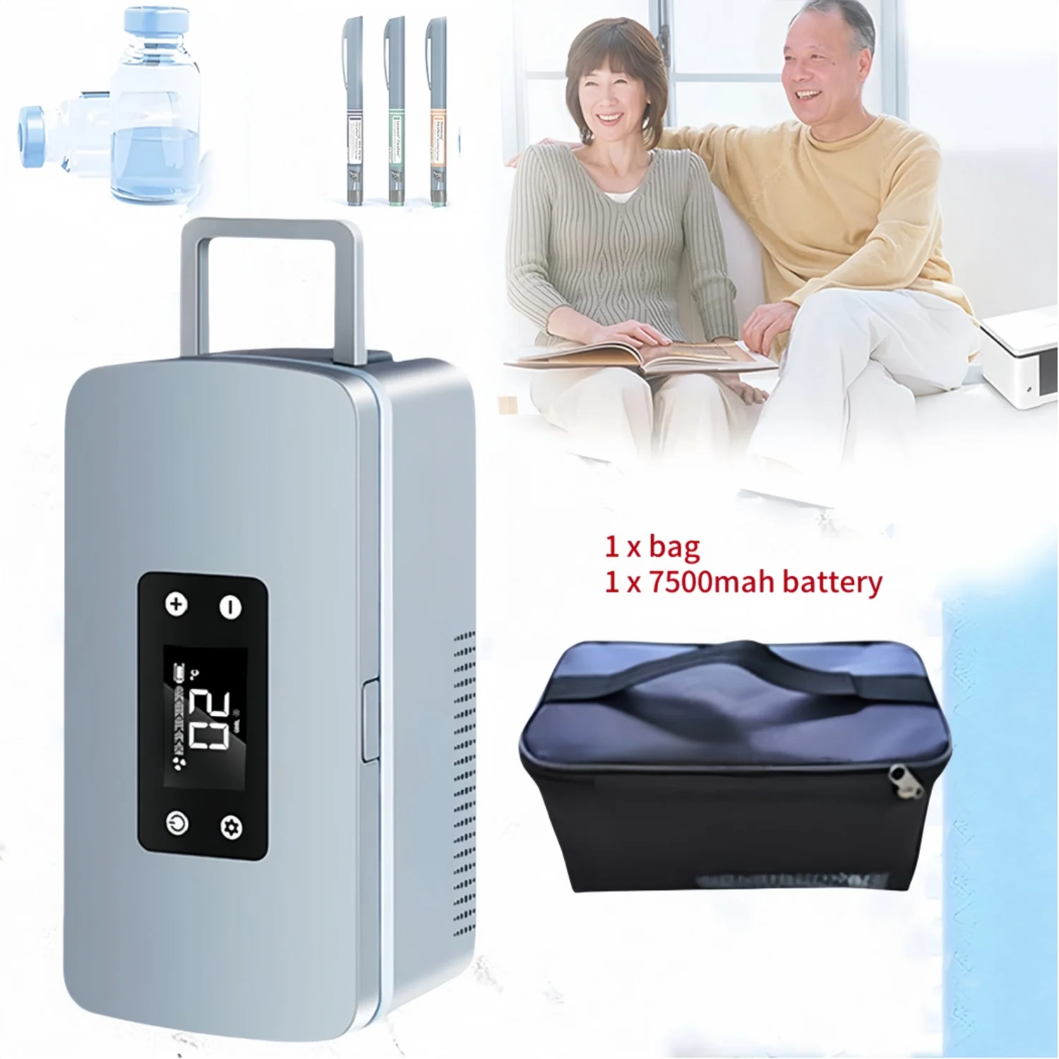 

USB Insulin Refrigerator Mini Car Medicine Cold Box with Bag & 7500mah Battery Constant Temperature Small Rechargeable Fridge