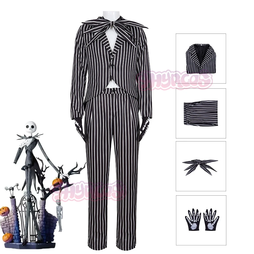 

Halloween Skull Horror Skellington Cosplay Costume Black Stripe Suits Man Halloween Christmas Skeleton Cosplay Jie k Clothes