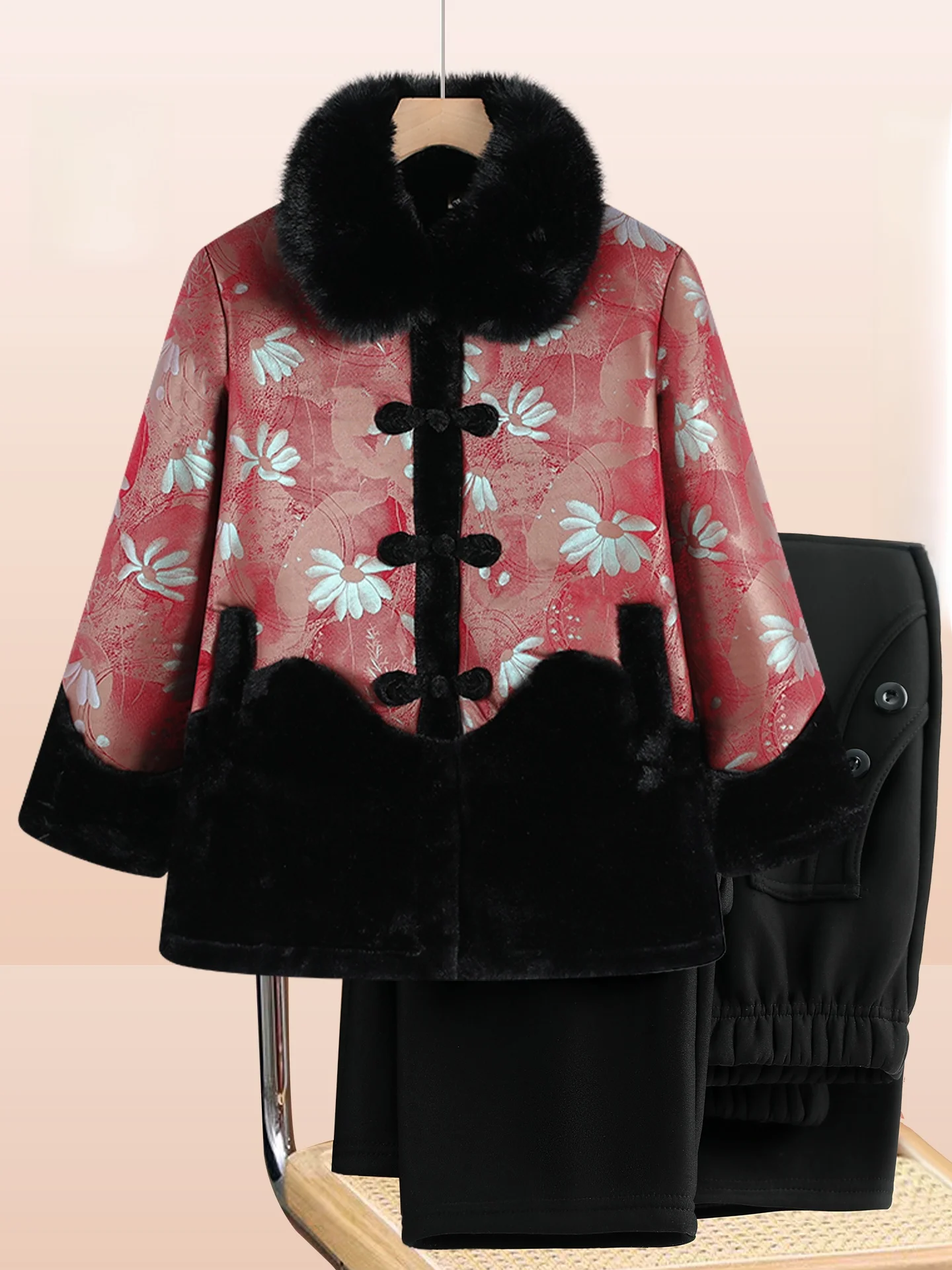 

Зимняя верхняя одежда: пальто для женщин, утепленное хлопком, с длинными брюками, теплым пушистым воротником, на одной пуговице, повседневное, с цветочным принтом