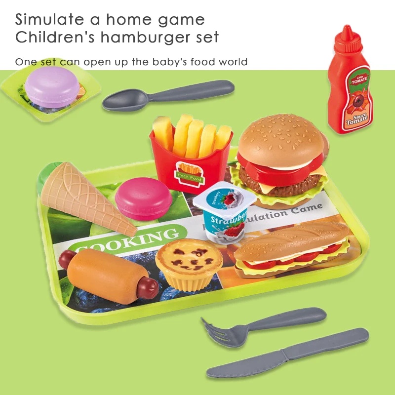 Playing House Simulation Hamburger And French Fries Food Set For Children Kitchen Role-Playing Interactive Cooking Toys