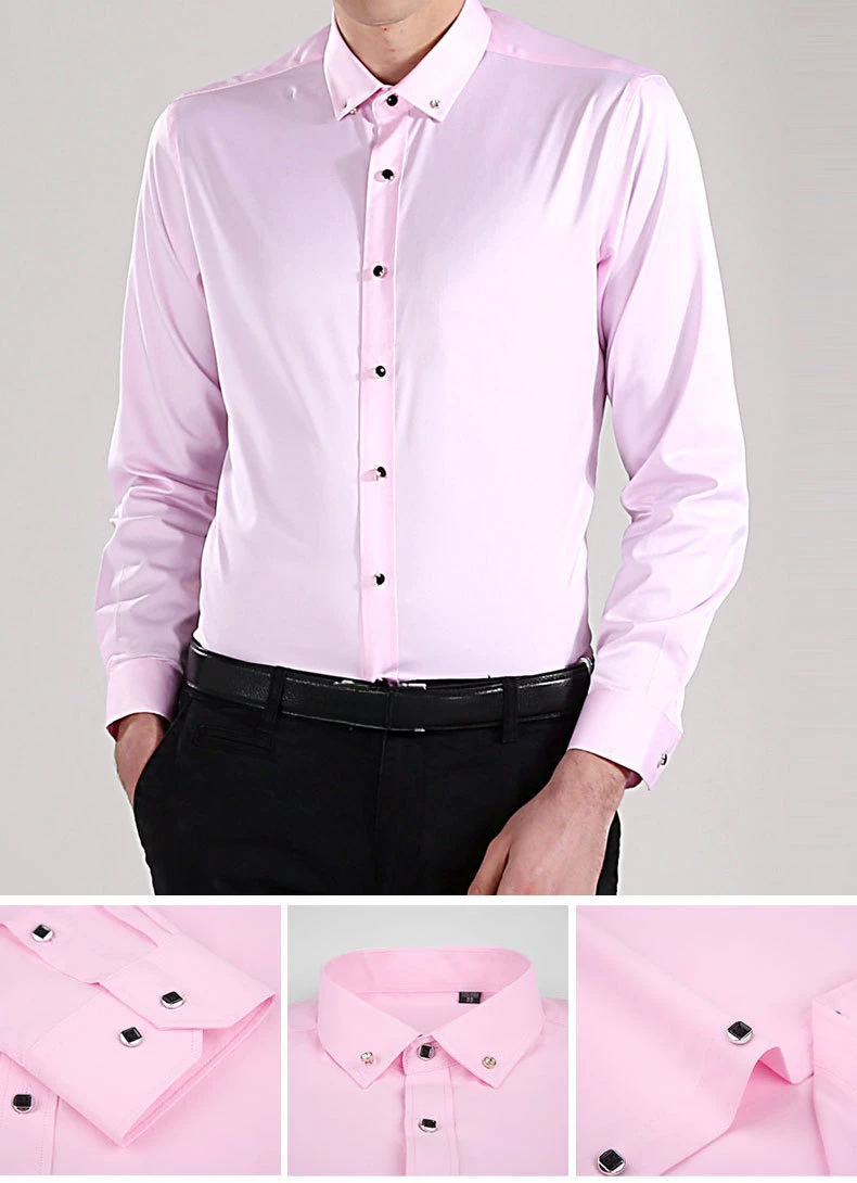 Drill Button Micro Elasticity New Anti-Wrinkle Office Men Shirts Long Sleeve Black White Shirt Men Long Sleeve Slim Fit 5XL