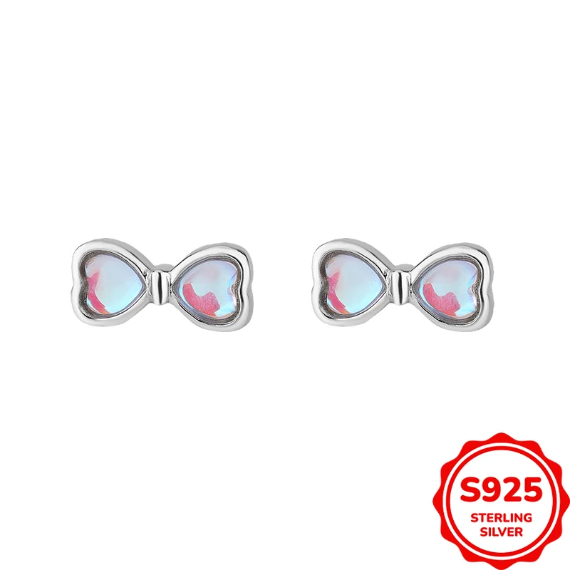 

Sweet and Romantic Authentic S925 Silver Moonstone Bow Ladies Engagement Proposal Earrings