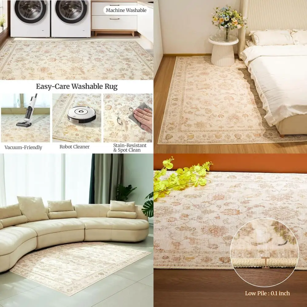 

Коврики 5x7 персидского бежевого цвета — моющиеся, нескользящие, устойчивые к пятнам для гостиной, спальни, столовой и офиса