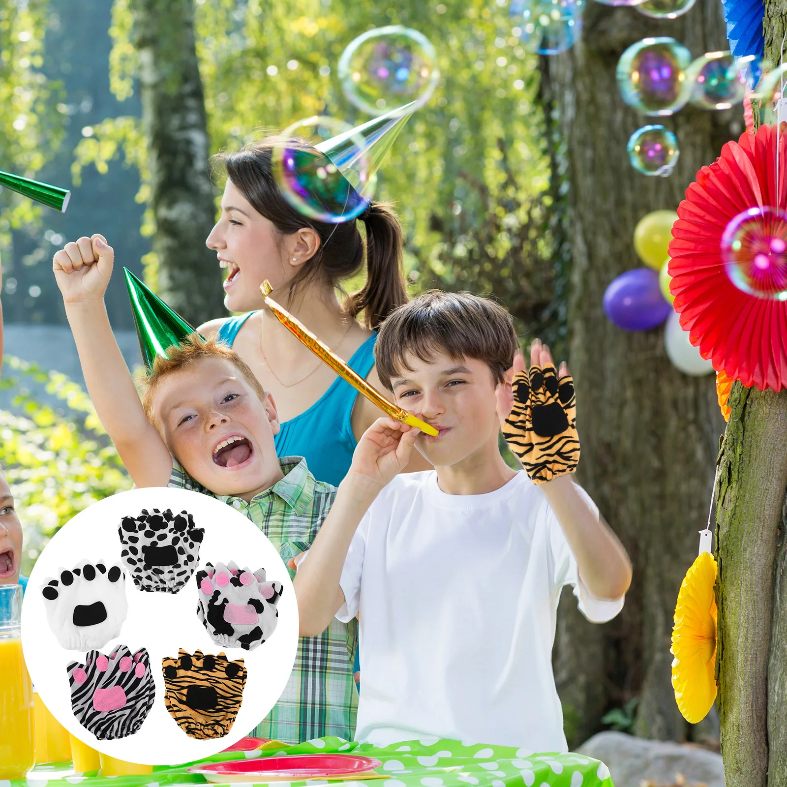 

5Pairs Kids Fingerless Animal Paw Gloves Cute Cosplay Gloves for Children's Day School Event Costume Cat Cosplay Costume