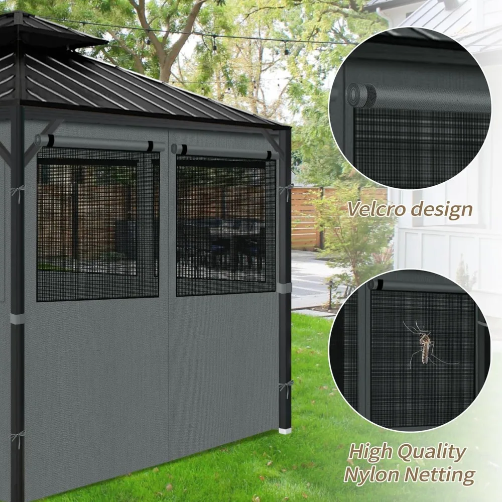 ستائر خصوصية أكشاك 10 × 10 مع نوافذ بعوض، بديلة مقاومة للماء والأشعة فوق البنفسجية مكونة من 4 ألواح لحديقة الفناء الخارجية #5