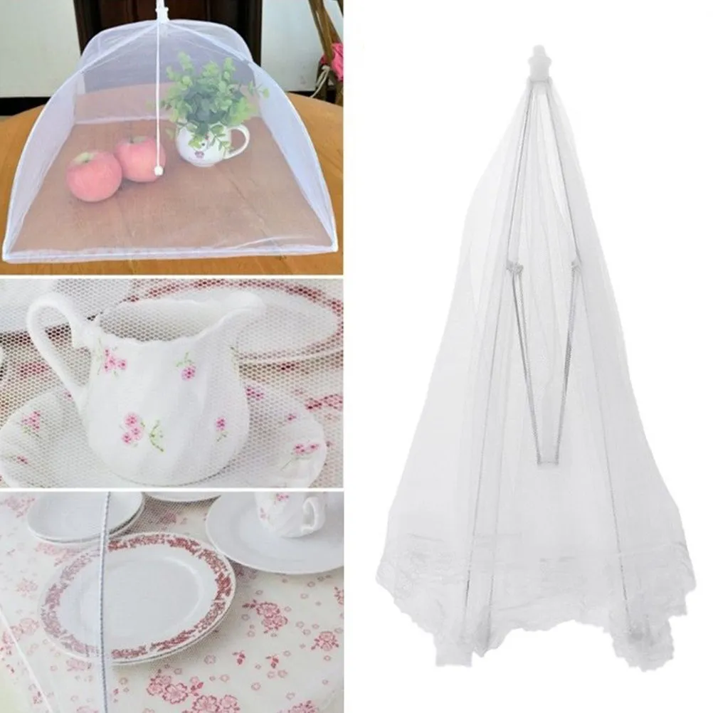 2Pcs 42x42cm White Foldable Food Cover Mesh Insulation Protective Cover for Dishes Freshness Dust Insect Proof Kitchen Storage