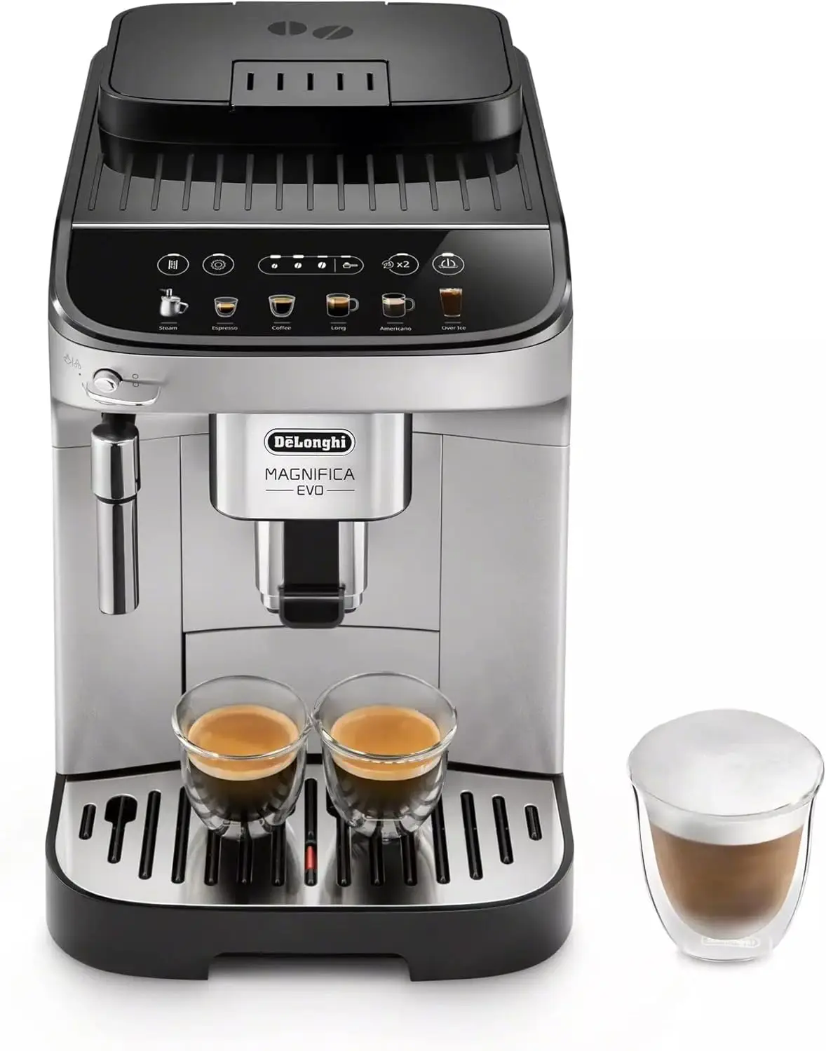 Magnifica Evo Automatic Espresso & Coffee Machine with Manual Milk Frother for Latte, Built-in Grinder, ECAM29043SB