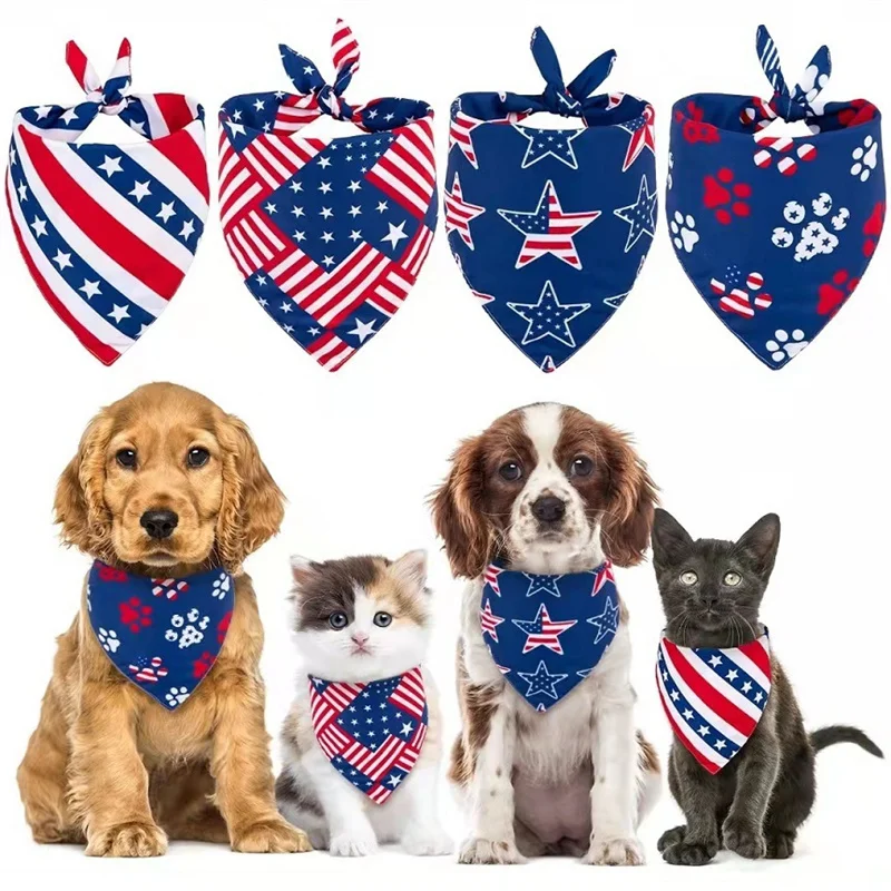 

American Flag Pet Dog Bandana Patriotic 4th July Independence Day Accessories Summer Polyester Cat Bandanas Bibs Scarfs Festival