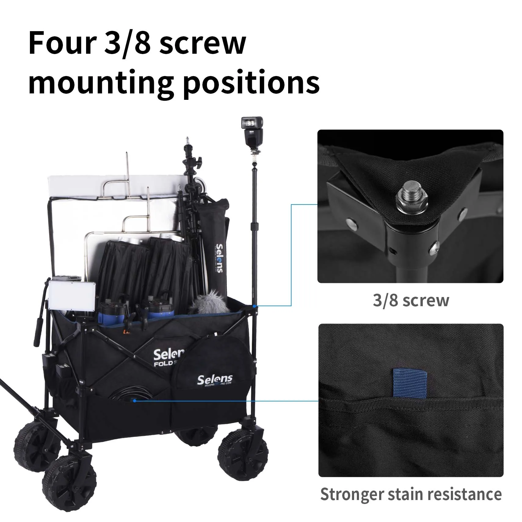 Складная уличная тележка Selens, пляжный фургон с большими универсальными колесами на 360°, сумки для хранения фотографий, кемпинга и пикника