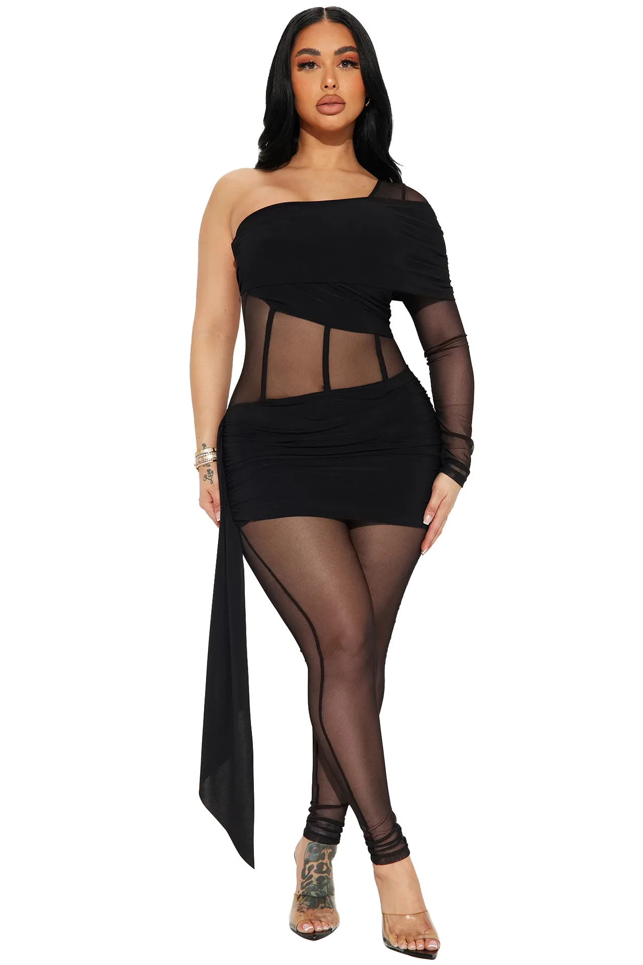 

Urban Woman Jumpsuit Sexy Mesh See Through Coquette Summer Backless Peach Buttocks Tight Activity Clubwear Streetwear Rompers