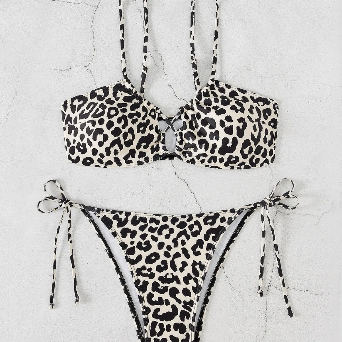 Leopardo impressão roupa de banho bandeau tanga micro bikini conjunto sexy maiô feminino 2025 rendas maiô oco para fora biquinis mujer