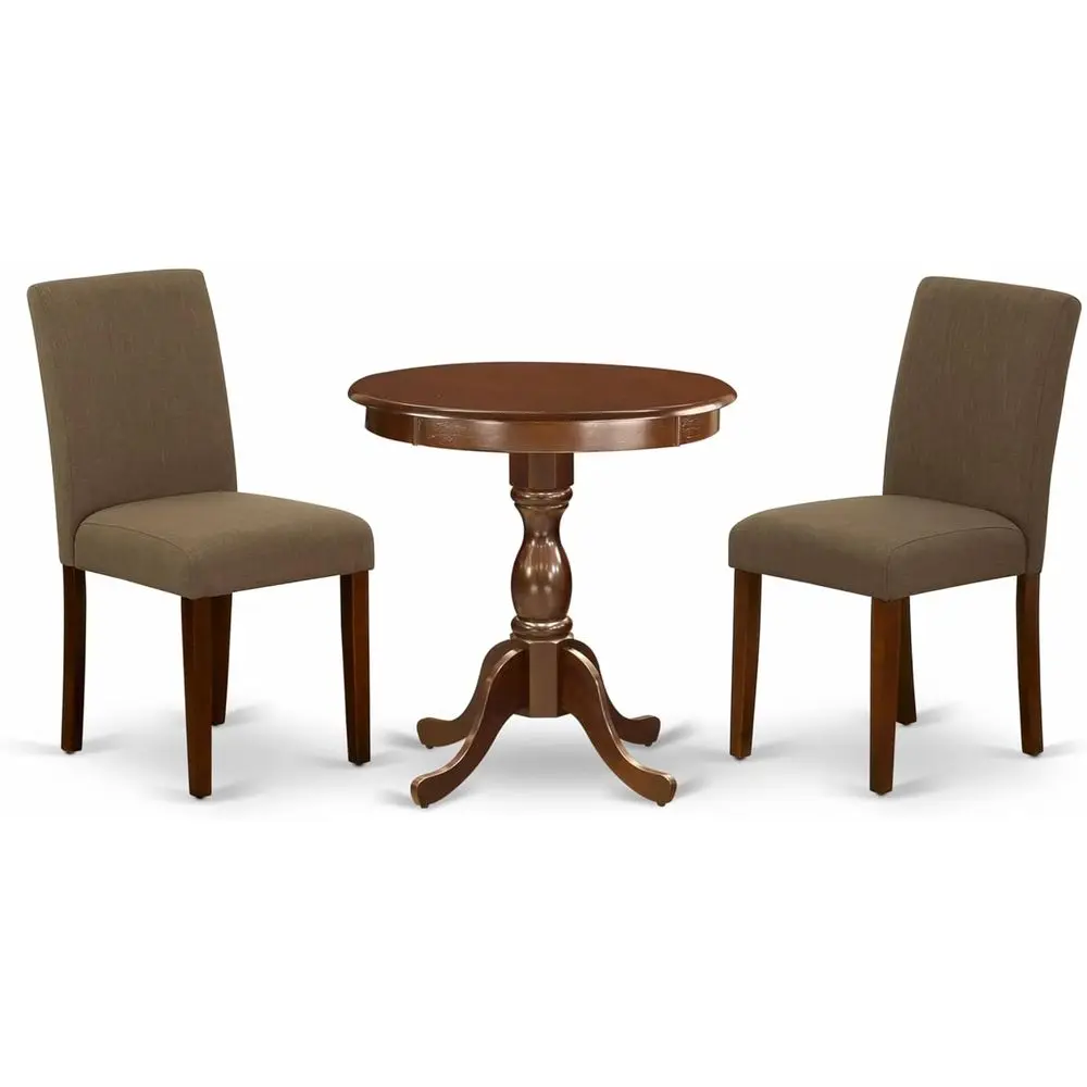 

MAH-18 3-х предметный обеденный набор для небольших помещений содержит круглый обеденный стол с пьедесталем и 2 кофейными льняными тканьями Parson Обеденный стол