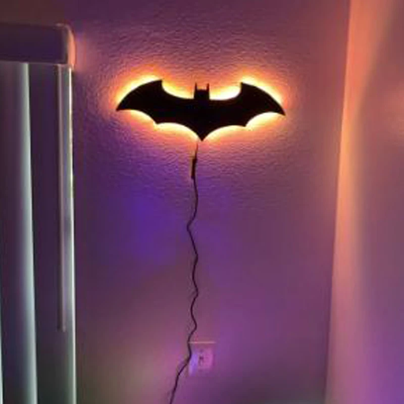 Creative Wooden Bat Wall Lamp LED Bedside Bar Decorative Light Remote Control Bedroom Living Room Porch Night Light