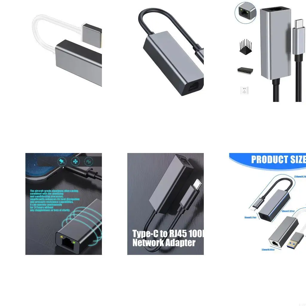 E1PF Instants Plugs Play Type C RJ45 Ethernet Adapter 100Mbps Speed Aluminum Housing