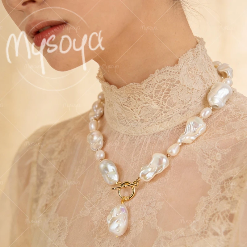 

MYSOYA 12-15mm Large White Baroque Pearl Necklace,Suitable for Birthday/Anniversary/Wedding/Mother's Day/Father's Day Gift A0933