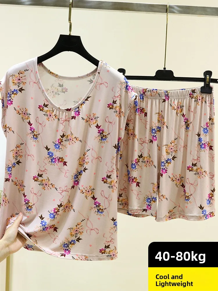 Summer Lightweight Modal Loose Fit T-Shirt Shorts Set for Middle Aged And Elderly Home Leisure No Sleeve round Neck Outerwear